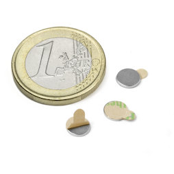 S-06-0.75-STIC, Disc magnet (self-adhesive) Ø 6 mm, height 0,75 mm, neodymium, N35, nickel-plated