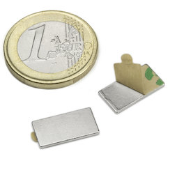 Q-15-08-01-STIC, Block magnet self-adhesive 15 x 8 x 1 mm, neodymium, N35, nickel-plated