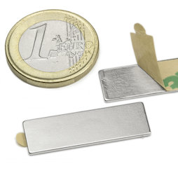 Q-30-10-01-STIC, Block magnet (self-adhesive) 30 x 10 x 1 mm, neodymium, N35, nickel-plated