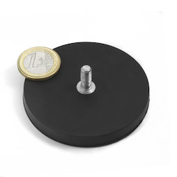 GTNG-66, rubberised pot magnet with threaded peg, Ø 66 mm, thread M8