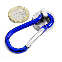 KTN-25B, Pot magnet with blue carabiner Ø 25 mm, length of carabiner 60 mm